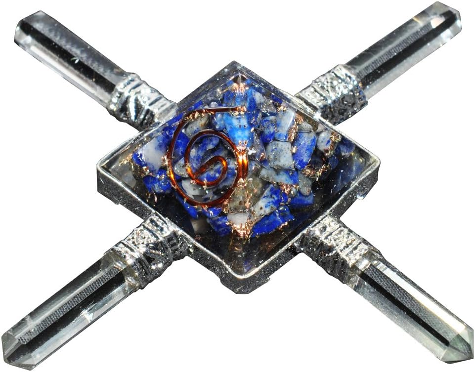 Lapis Lazuli Orgone Energy Pyramid Generator - 4 Crystal Quartz Pencil Points