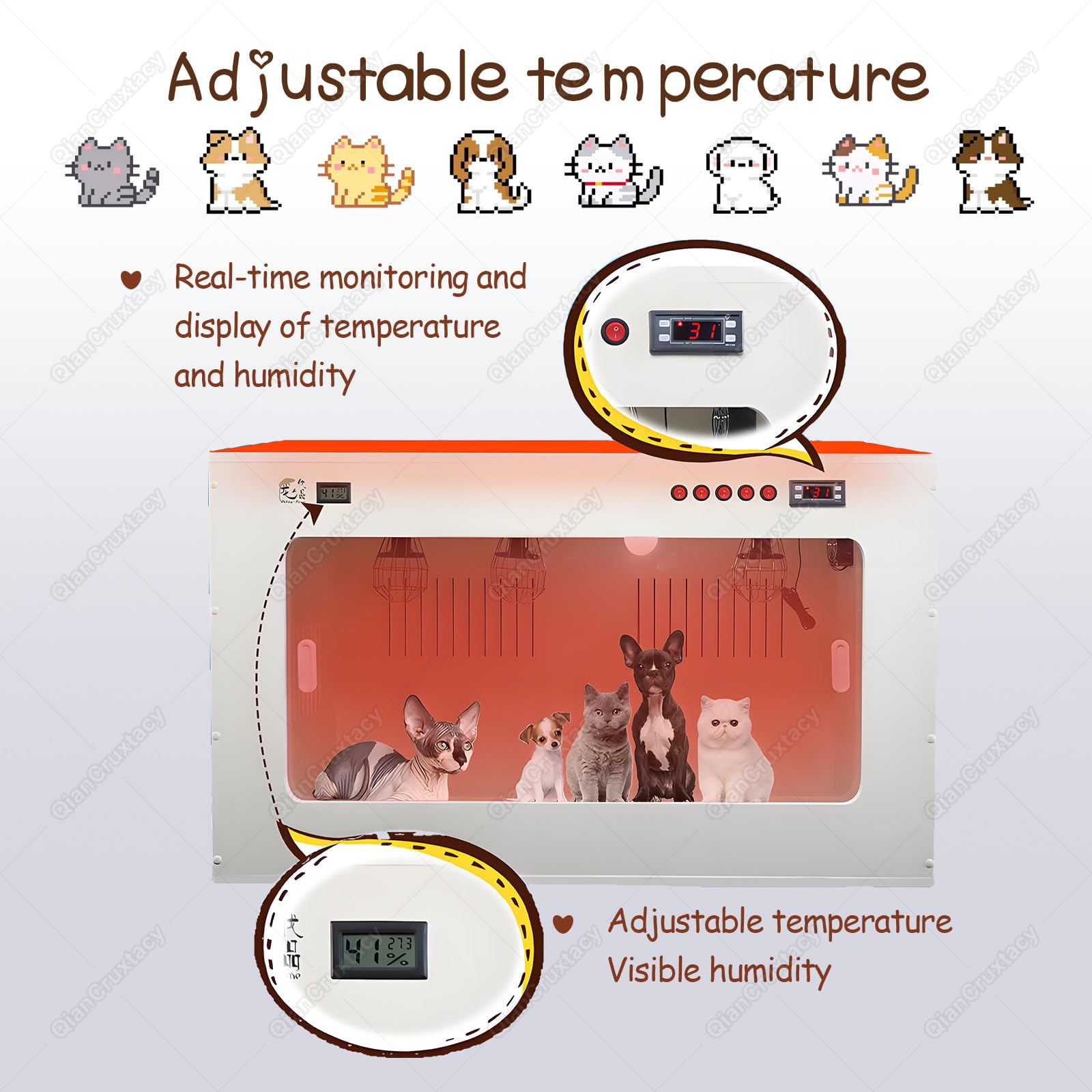 Caja Incubadora para Mascotas con Control de Temperatura Constante, Criadero Calefaccionado para el Cuidado de Cachorros, Gatitos y Todo Tipo de Animales Pequeños Black-60 * 50 * 50cm