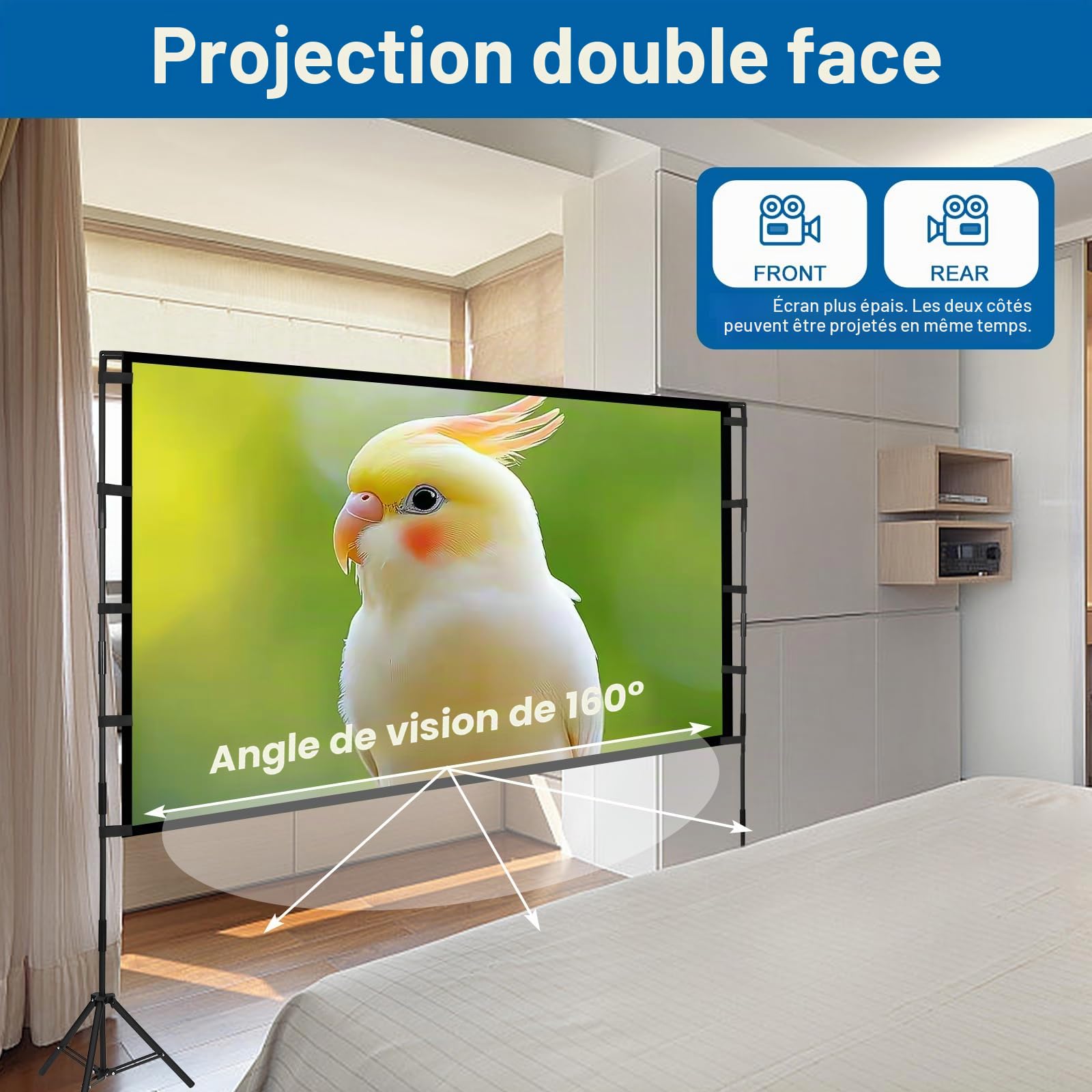 Toile de projecteur trépied 120 Pouces 16:9 HD Portable pour Jardin Camping