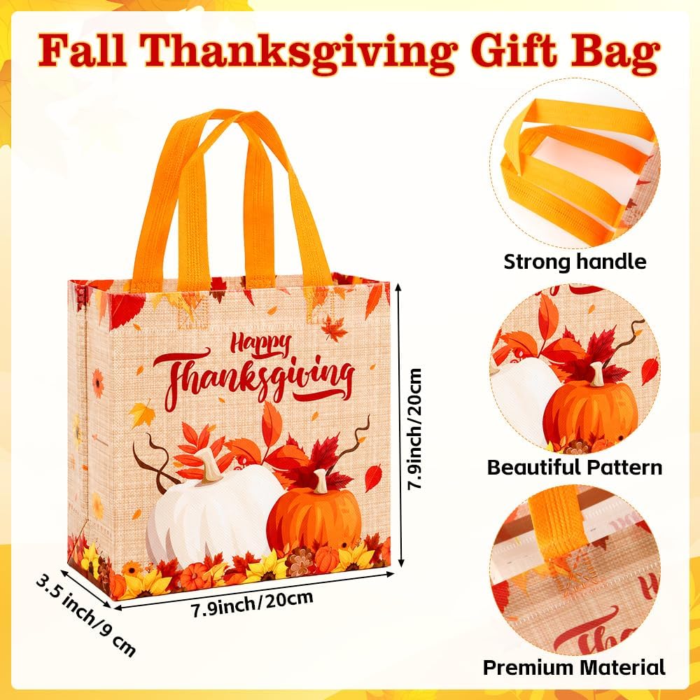 Fall Thanksgiving Gift Bags, 6 PCS Fall Thanksgiving Bags for Gifts with Handles, Reusable Non-Woven Hello Autumn Give Thanks Tote Bag Goodie Treat Candy Bag for Gifts Wrapping Holiday Party Supplies image 2