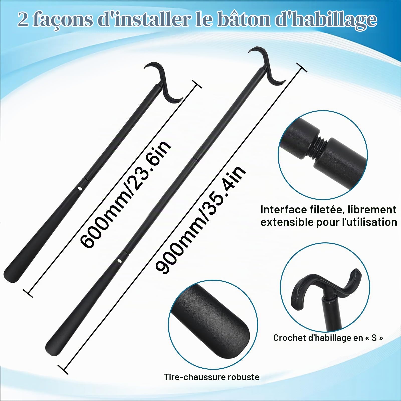Enfile Chaussettes Kit 4 Pièces Pince de Ramassage de 80 cm, Chausse Pied Long, Aide Chaussettes, Sangle de Levage de Jambe avec Poignées pour Personnes Agées ou à Mobilité Réduite