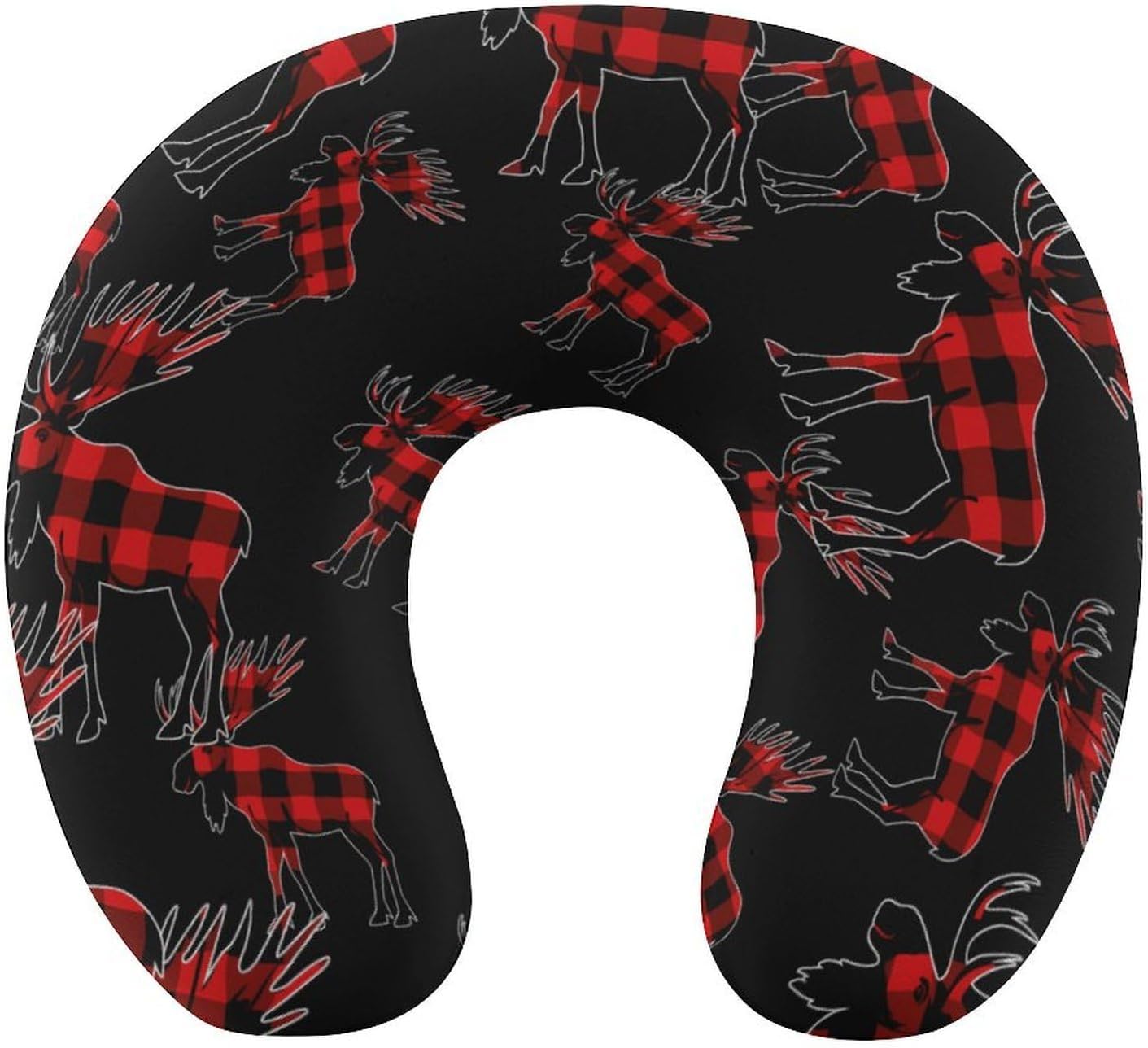 Plaid Moose Lumberjack Red Black Travel Pillow U Shape Neck Pillow Washable Pillowcase for Sleeping Chair