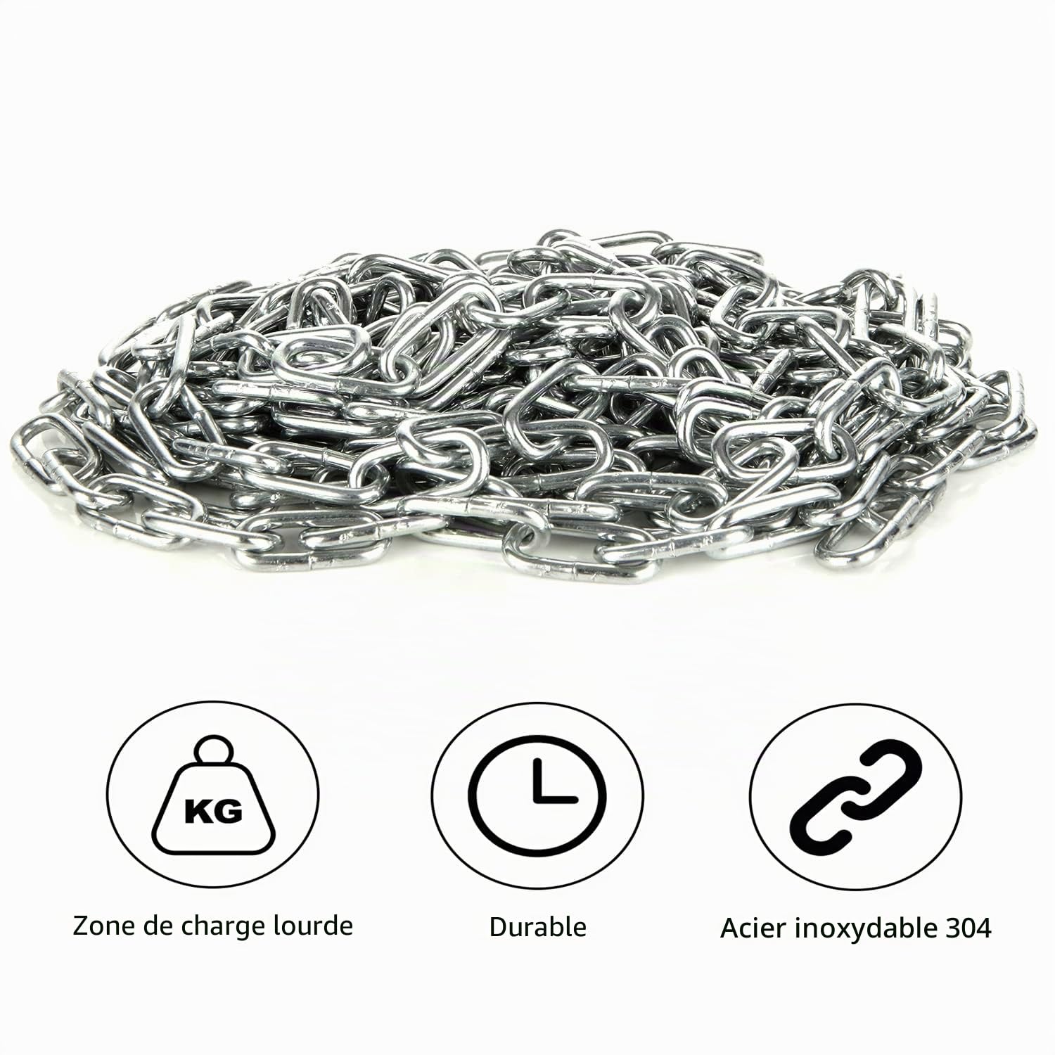 MIVIDE 2 Pièces 3 MM Chaîne en Acier Inoxydable 5 M, Chaîne Acier Inoxydable 304 Solide et Robuste pour Suspendre la Clôture, Promener le Chien, se balancer(10m)