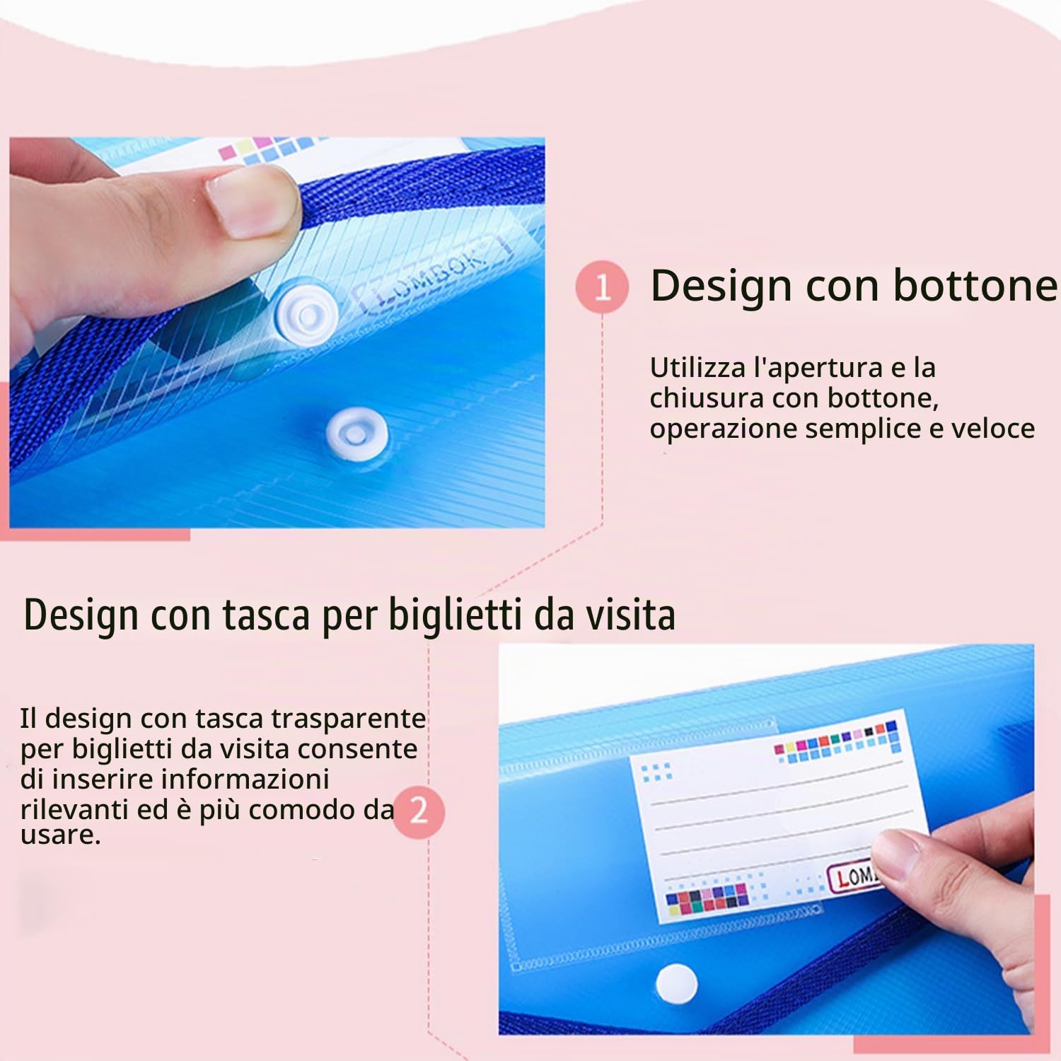 5 cartelline in plastica A5 per documenti trasparenti con bottone per scuola, casa, ufficio