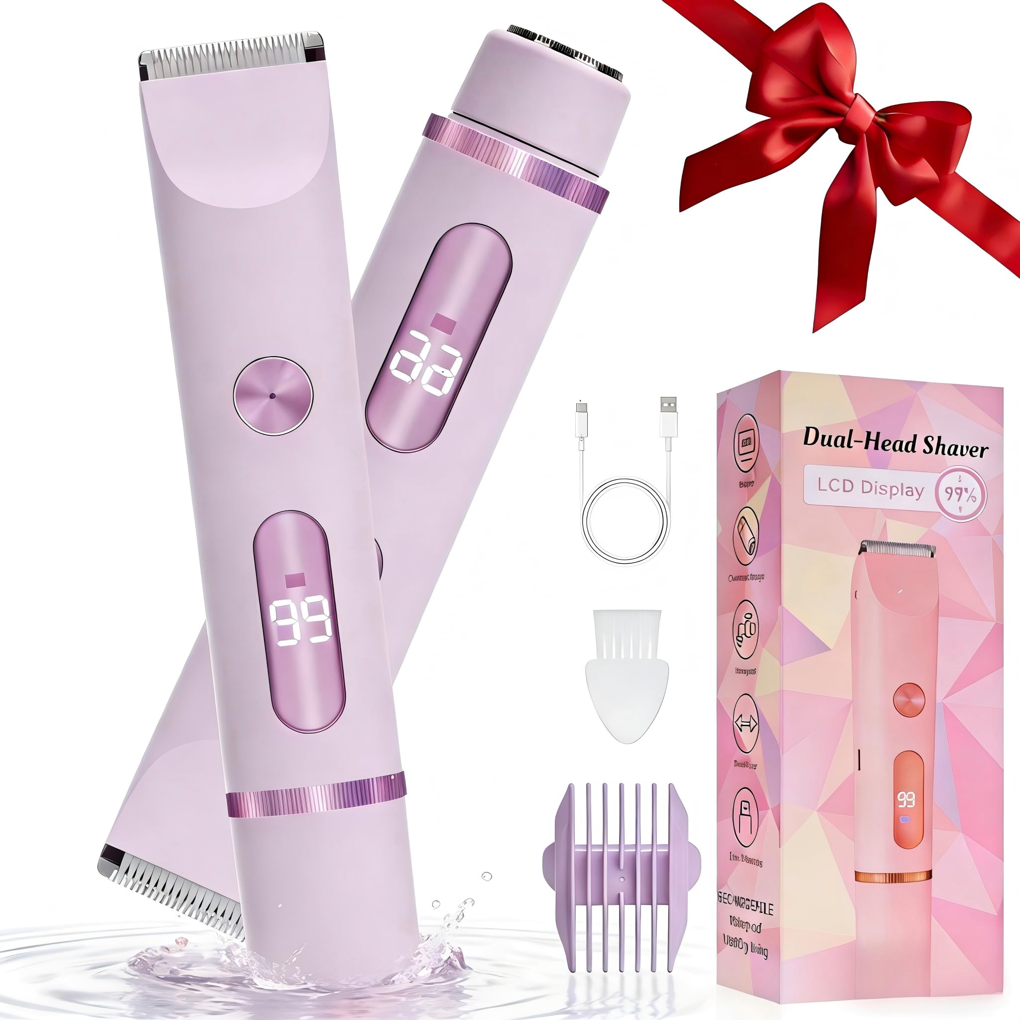 Afeitadora Mujer, Afeitadora sin Cable para uso en Seco y en Mojado, con Estación Recargable USB, luz LED, IPX6 Recortadora Mujer zona Intima, para Bikini Axilas Brazos Cara Nariz (Púrpura)