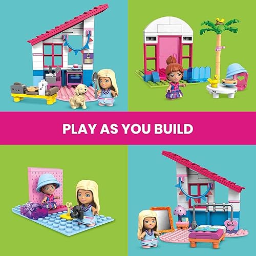 Miniatura 3 de MEGA Construx Barbie - Juego de juguetes de construcción para niños, casa Malibu con 303 piezas, 2 micromuñecas, muebles y accesorios, a partir de 5