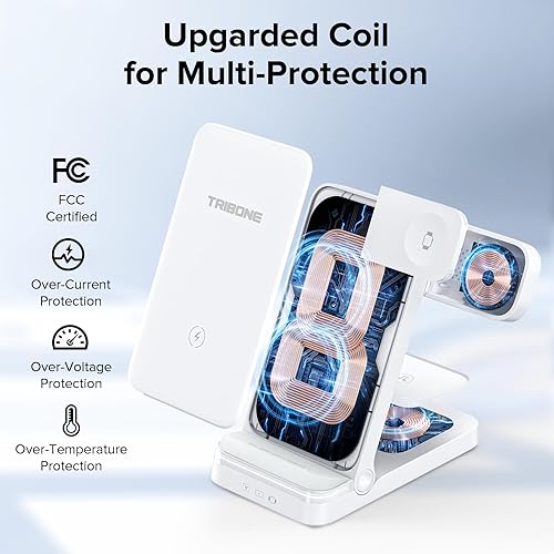 Miniatura 3 de Tribone Cargador inalámbrico, cargador rápido plegable 3 en 1 para iPhone 17 16 15 14 13 12 11 Pro Max XR XS 8 Plus, para Apple Watch 11 10 9 8 7 6