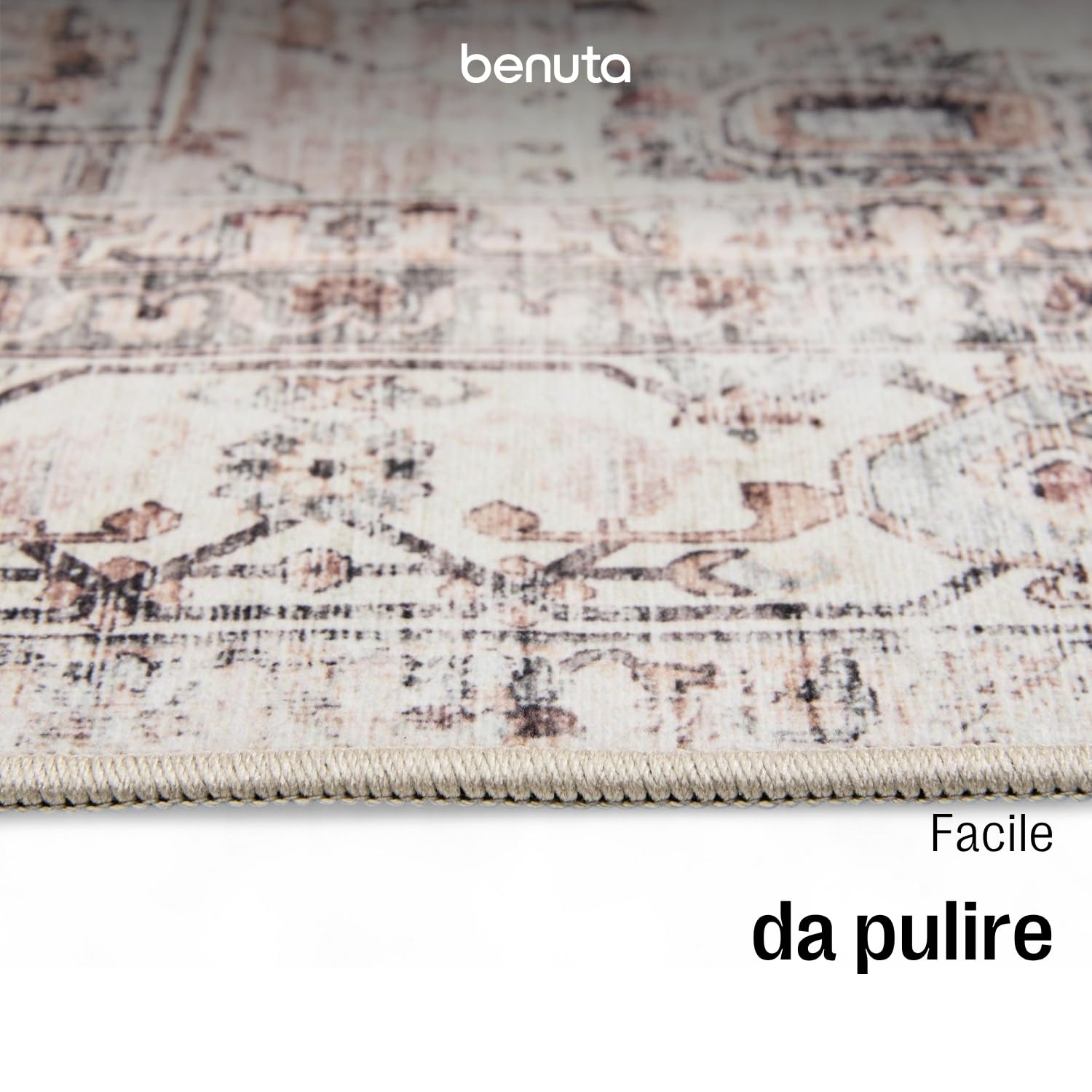 benuta Basic Tappeto Salotto George - Crema/Talpa 160x230 cm - Lavabile - Fibra sintetica - Rettangolare & Stile: Vintage - Per camere da letto, sale da pranzo, soggiorni - facile da pulire