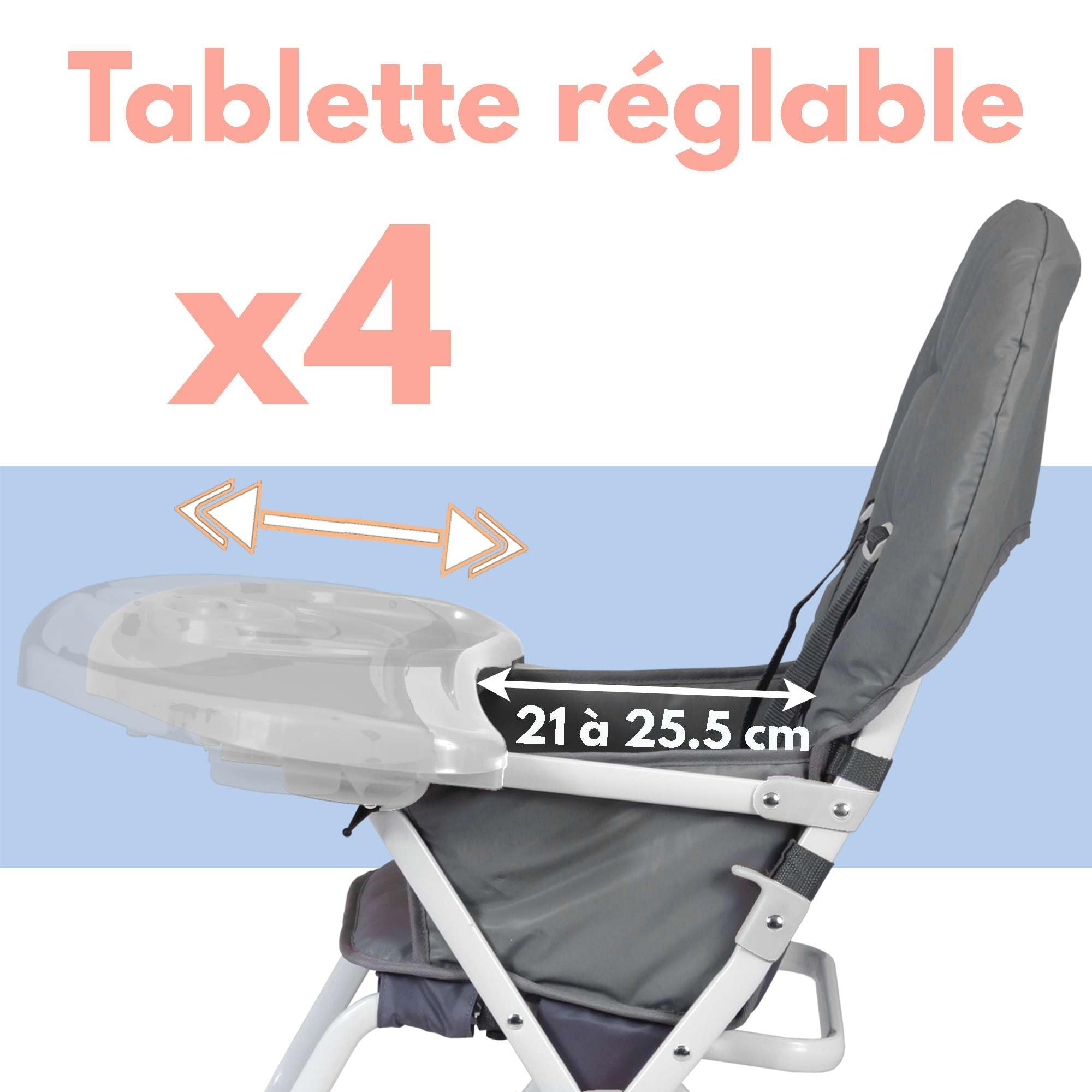 Bambisol Chaise Haute Bébé Pliable - Ultra Compacte et Légère (4,7kg) - Tablette Amovible Réglable - Pliable Facile - Nettoyage Facile - Sécuritaire - Bébé jusqu'à 3 ans et/ou 15 kg - Grise