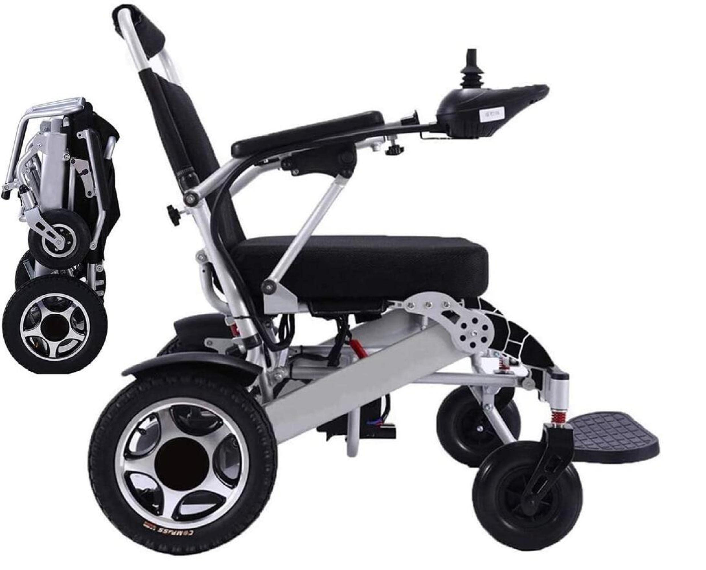 Silla de ruedas eléctrica portátil plegable ligera plegable Potente motor dual Silla de ruedas compacta con ayuda de movilidad - Pesa solo 59 lbs con batería - Soporta 150kg/a