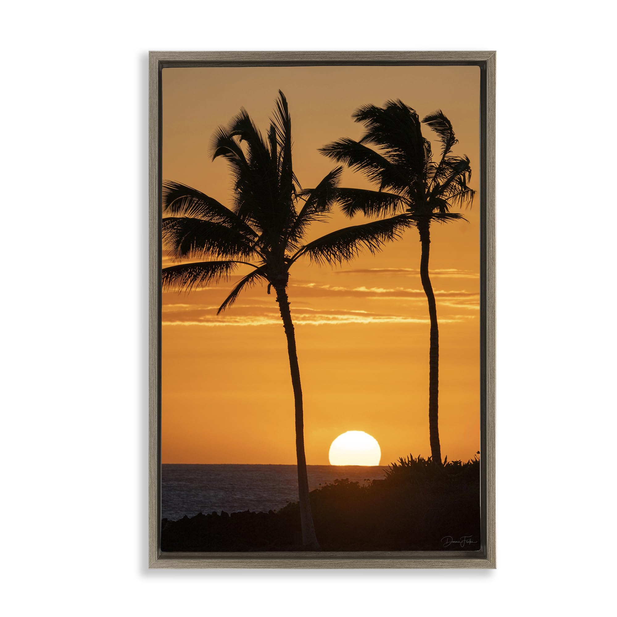 Stupell Industries Montalcino Elm (Textured) Sunset Palm Trees Tropical Coast, 20 X 30 Inch Canvas In Floater Frame
