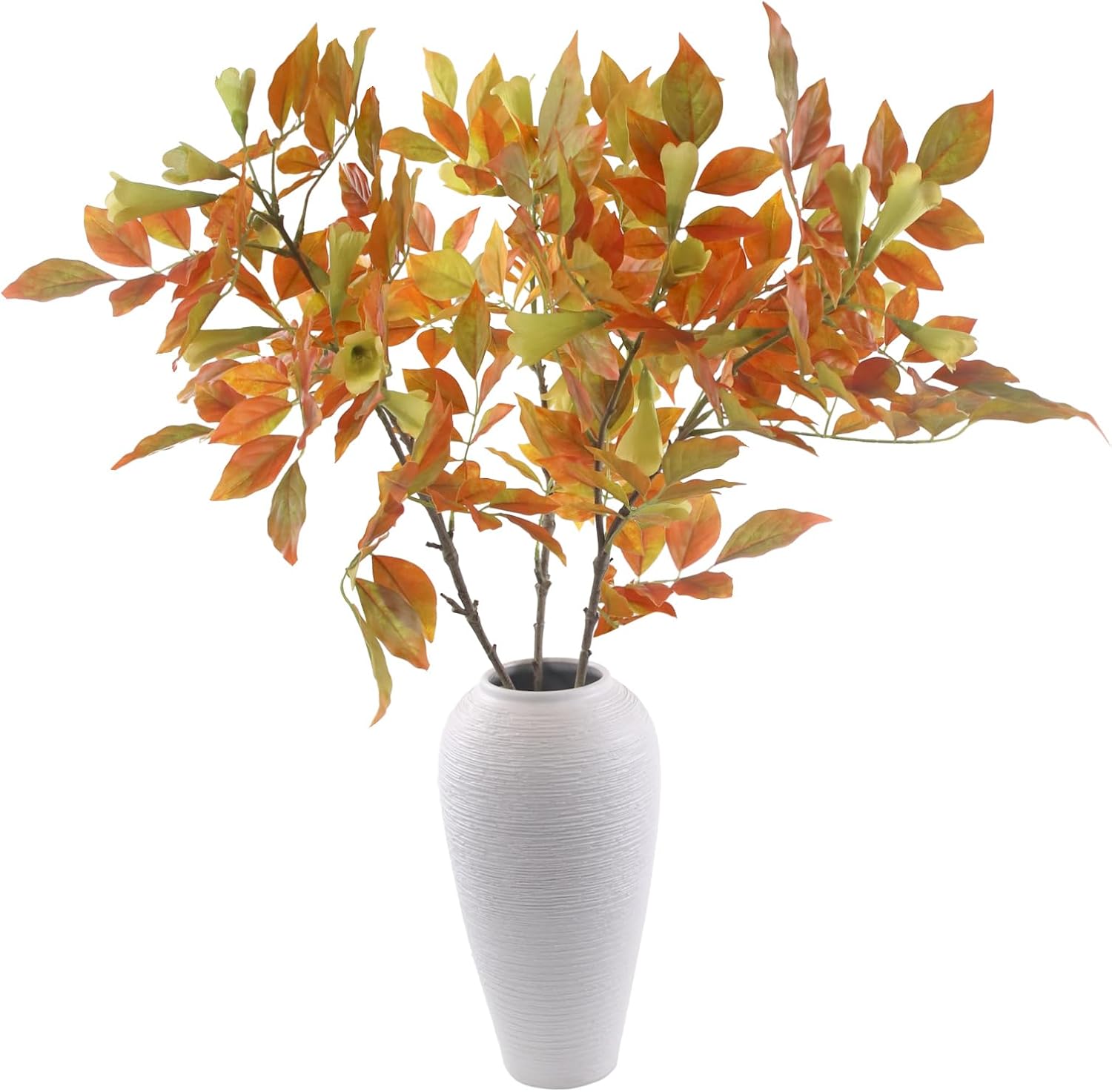 3 Pcs Artificial Greenery Plants Stems, 35" Indoor Fake Autumn Plants Faux Lacquer Tree Branches for Vase Table Fireplace Cabinet Floor Livingroom Kitchen Festivals Home Decor (Autumn Color)