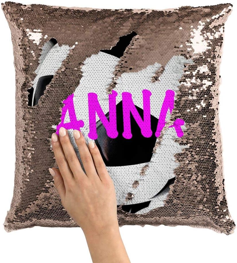 Violet Victoria & Fan Star Personalized Soccer Ball Sequin Mermaid Flip Pillow - ADD Your Name! Rose Gold Pillowcase ONLY