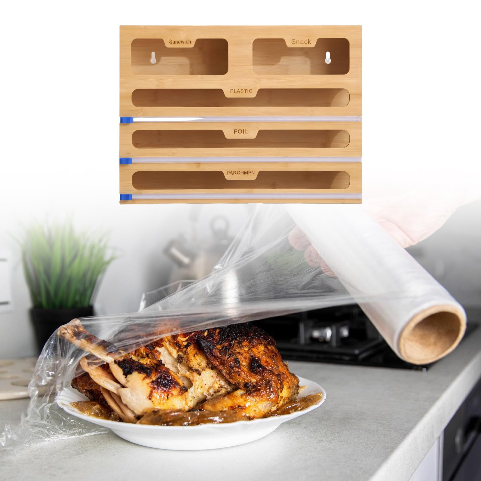 Hochwertiger Holzhalter mit glattem Schneidemechanismus für ordentliche Küchenorganisation, Küchenaufbewahrung, Aufbewahrungsbehälter