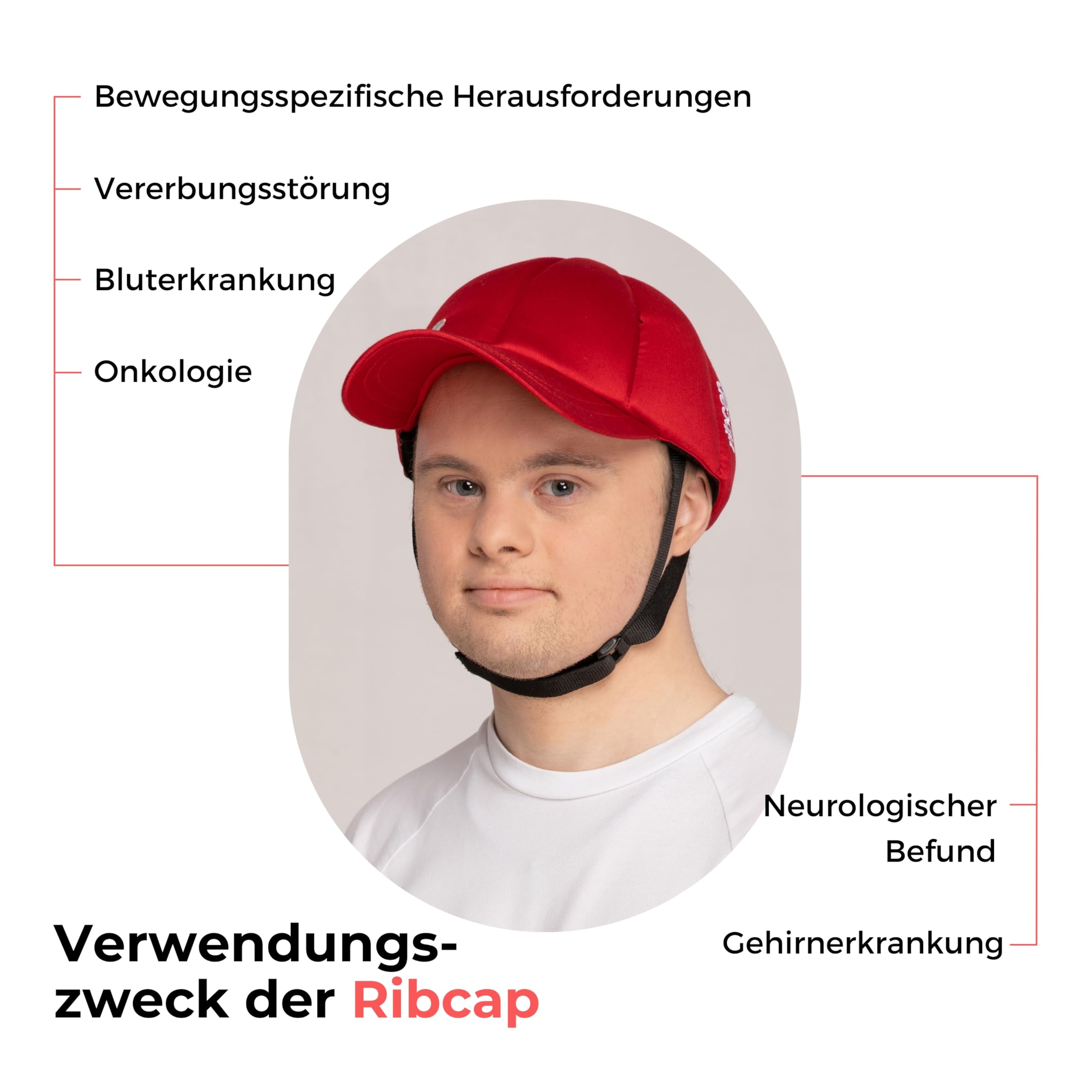 Ribcap Baseballmütze Medizinischer Schutzhelm – Sicherer und Stilvoller Kopfschutz für Sturzgefährdete | Rot | Ideal für Epilepsie, Erwachsene, Senioren und Aktivitäten