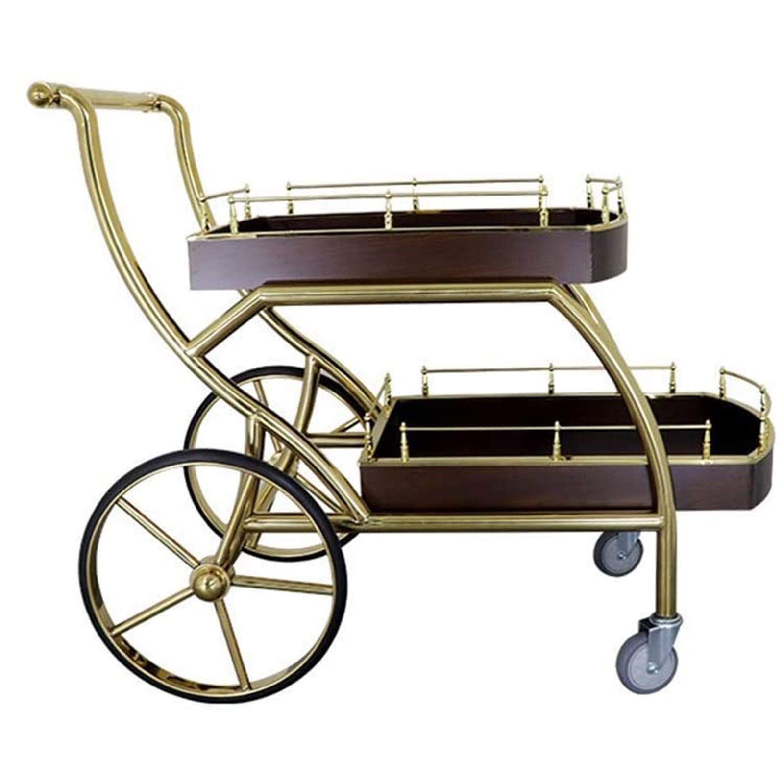 asdchZen Serving Cart Trolley, Rolling Bar Cart Metal Serving Cart Wood, 2-Tier Serving Cart, Tea Serving Bar Cart With 4 Wheels, Suitable For Restaurant, Hotel