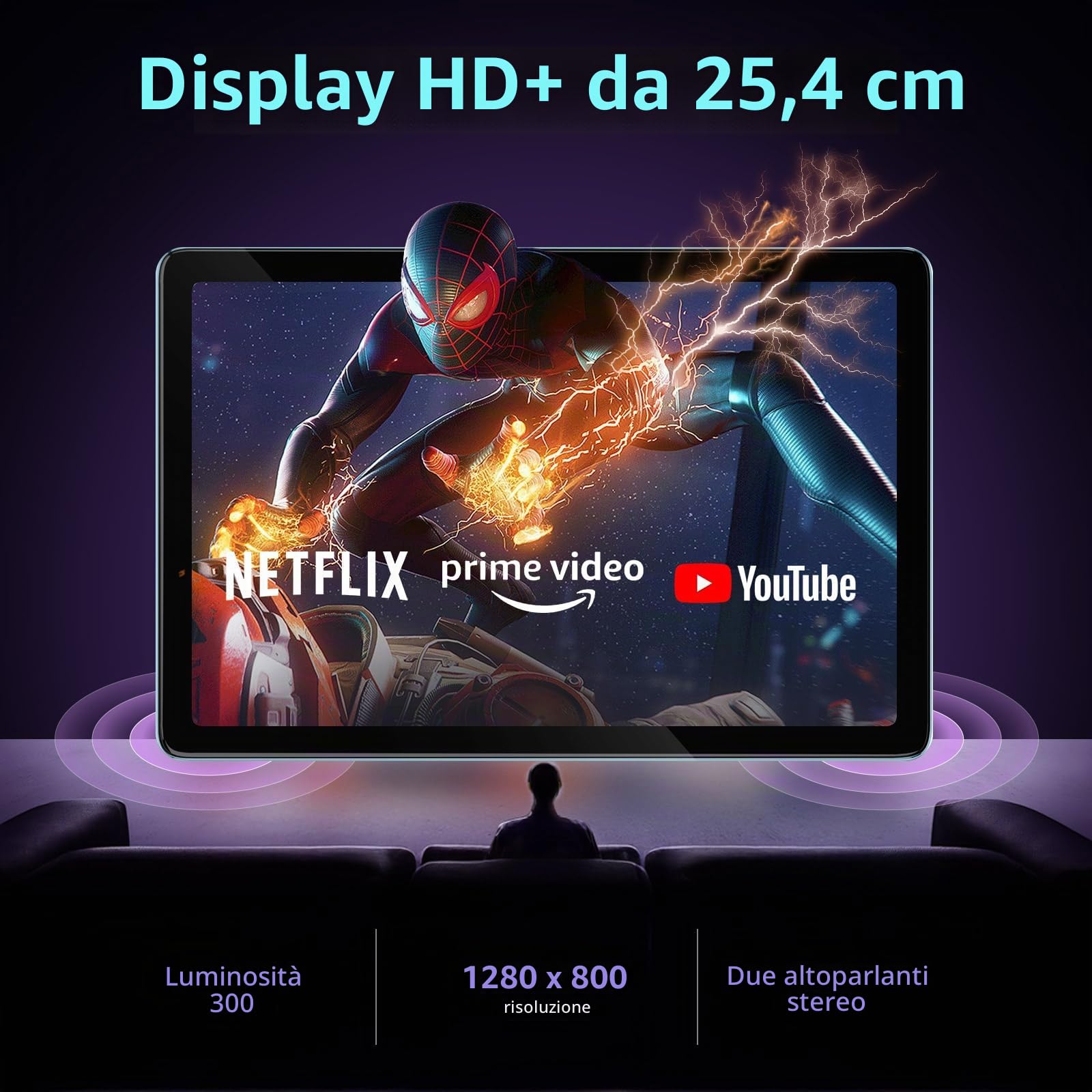 Tablet 10 pollici Android 15 20GB RAM +128GB ROM, Batteria ​​8580 mAh, ​​Octa-Core​​, 5G WIFI Tablet pc, 5+13MP ​​Fotocamera​, ​​Bluetooth​5.2 (​Blu)