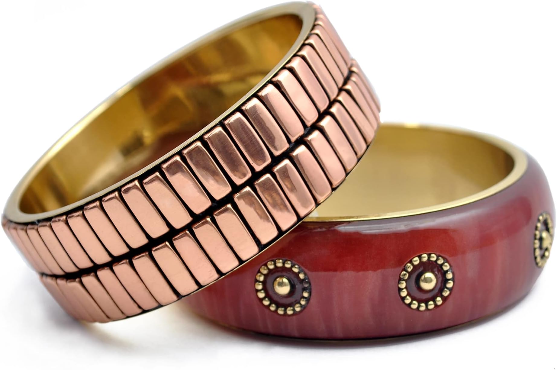 Pure HandsNatty Hot - Handmade Set of 2 Fashion Bangle Bracelets Made With Resin and Brass in Ketchup Red and Copper Color unique Sets Mothers Day Jewelry Gifts for Women.