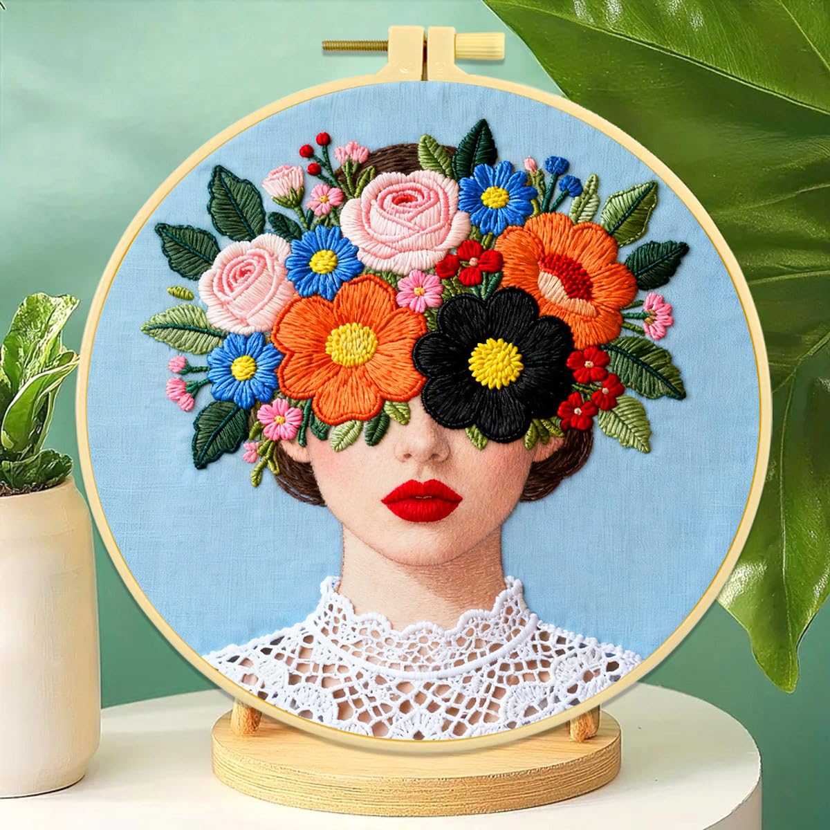 Durdiiy Embroidery Kit for Beginners, Beauty and Flowers DIY Craft Set,Accessories & Hoop Included,Punch Needle,Instruction Book, Complete Knitting Sewing Supplies Adults Stitching Gift Women Lovers