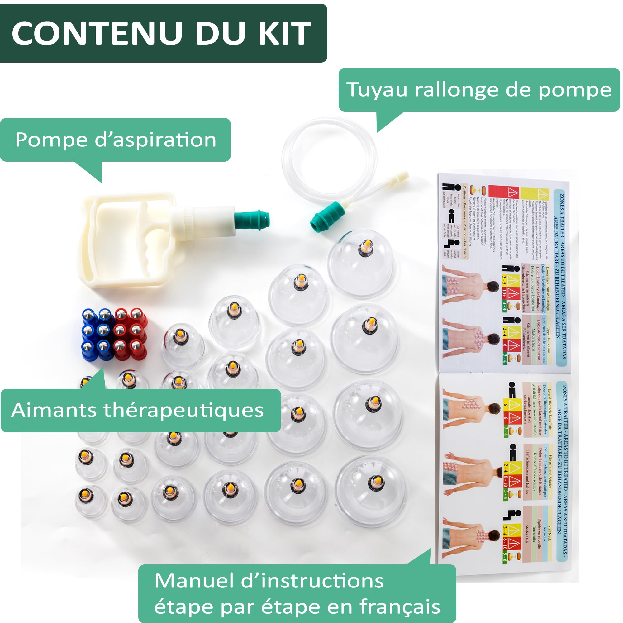 Uplife Kit de 24 Ventouses Thérapeutiques - Ventouse Massage Anti Cellulite Soulage Douleurs Fatigue - Ventouses Chinoises de Cupping Hijama Acupuncture