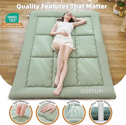 Miniatura 4 de Futón de suelo japonés de tamaño individual, colchón plegable para tatami, cama plegable portátil para invitados, tapete de juego para niños, tapete