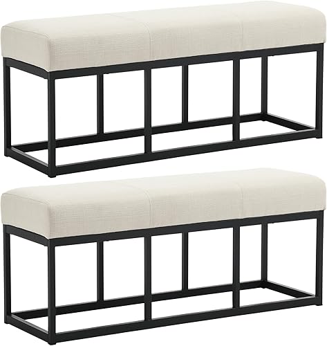Wahson Juego de 2 bancos modernos tapizados de lino, asiento de entrada de 45 pulgadas de largo para comedor, extremo de camadormitorio, con patas
