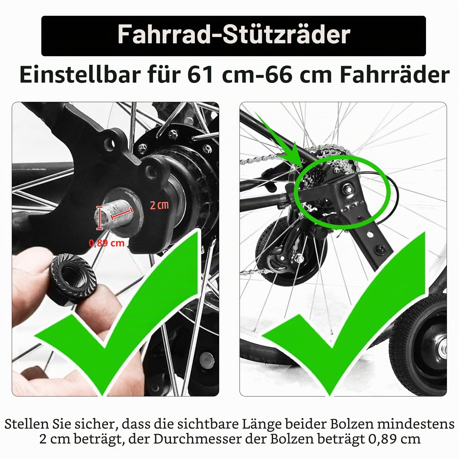 Verstellbare Fahrrad-Trainingsräder für Erwachsene, passend für 24-28-Zoll-Fahrräder, Stahlkonstruktion, schwarz, 1 Paar – sicheres und stabiles Lernen