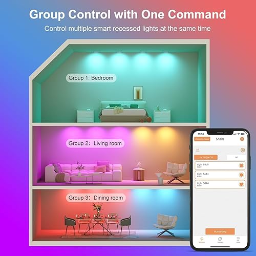 Miniatura 6 de Iluminación empotrable inteligente RGBCW de 6 pulgadas que cambia de color, Downlight LED de 16 W, con caja de conexiones, luz de techo empotrada de