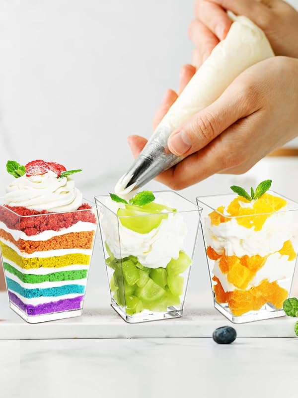 NEEBAKE 60 Sets 5oz Plastic Dessert Cups - Parfait Cups, Clear Mini Dessert Cups, Small Tumbler for Puddings, Mousse, Appetizers by NEEBAKE - Image 4