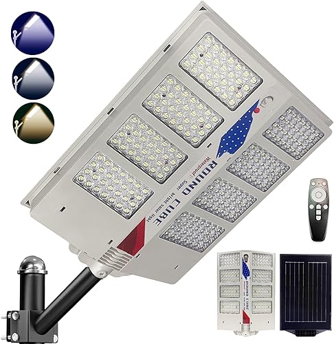 Farolas solares para exteriores, impermeables, PRO Maxi 6500K, superbrillantes, impermeables, con poste del atardecer al amanecer, con control