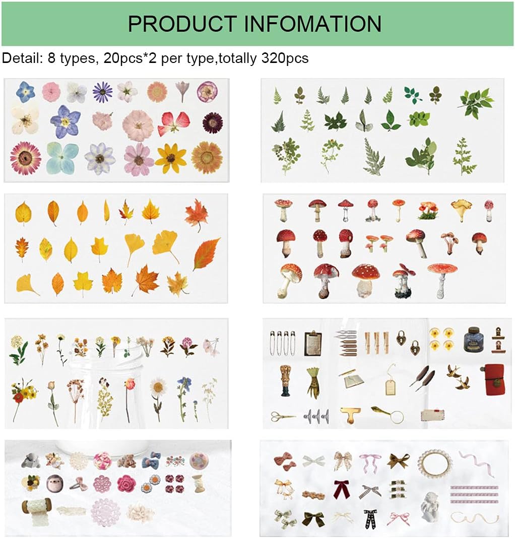 320Pcs Scrapbook Sticker Set Vintage Stickers Various DIY Decorative Decal Sticker for DIY Craft Card Making Scrapbooking Journal Planner Notebook Album