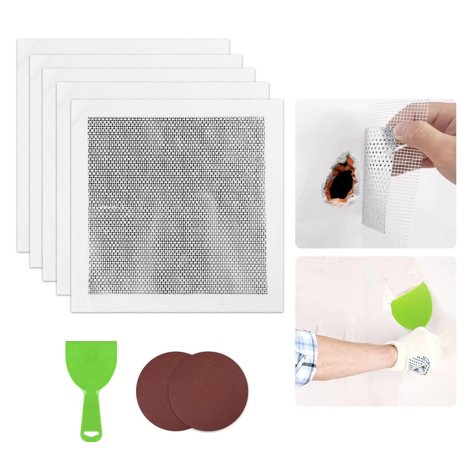 Kit di riparazione per pareti autoadesive per cartongesso, 5 pezzi, 25,4 x 25,4 cm, toppe per riparazione pareti in cartongesso, facile da incollare e riparare in modo sicuro per fori in pareti
