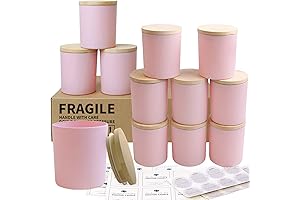 CONNOO Pink Glass Candle Jars for Candle Making with Airtight Bamboo Lids