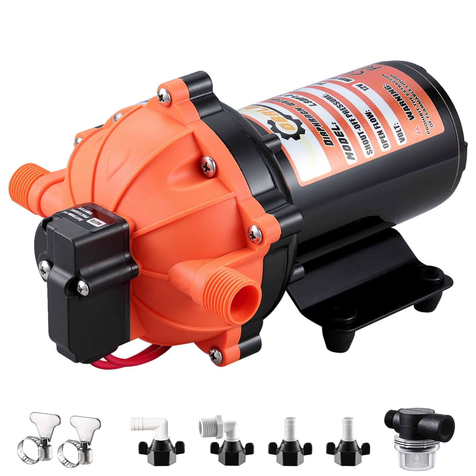 110V AC RV Fresh Water Pump, 7.0GPM 75PSI, Five Chamber Self-Priming Diaphragm Pump, Ideal for RVs, Yachts, Farmland, and Garden Irrigation, with Heavy-Duty Pressure Switch and Filter