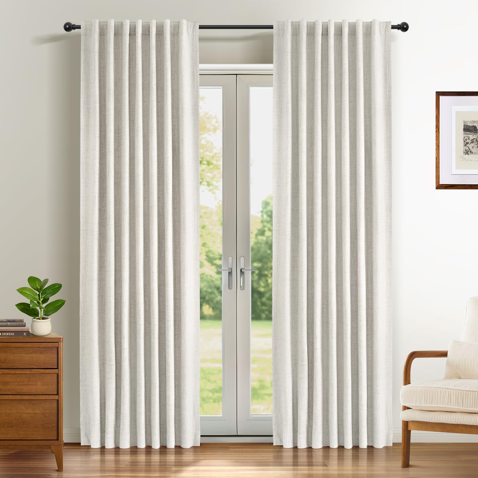 INOVADAY 100% Blackout Curtains, 2 Pieces Thermal Insulated Curtains, Cold and Heat, Living Room Bedroom Curtain 140 x 245 cm, Beige OEKO-TEX STANDARD 100