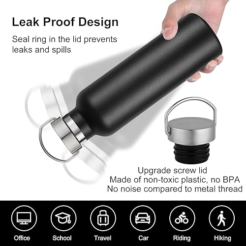 Miniatura 2 de Volhoply Botella de agua de boca estándar aislada de 24 onzas con tapa combinada de plástico y acero inoxidable, 304 188 de doble pared aislada al