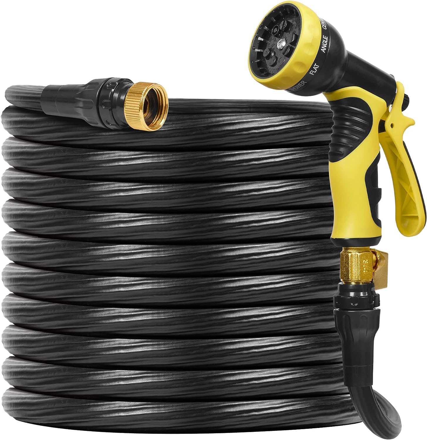 Flexible Garden Hose 25ft Water Hose with 3/4" Solid Brass Fittings BLACK (25FT, Black)