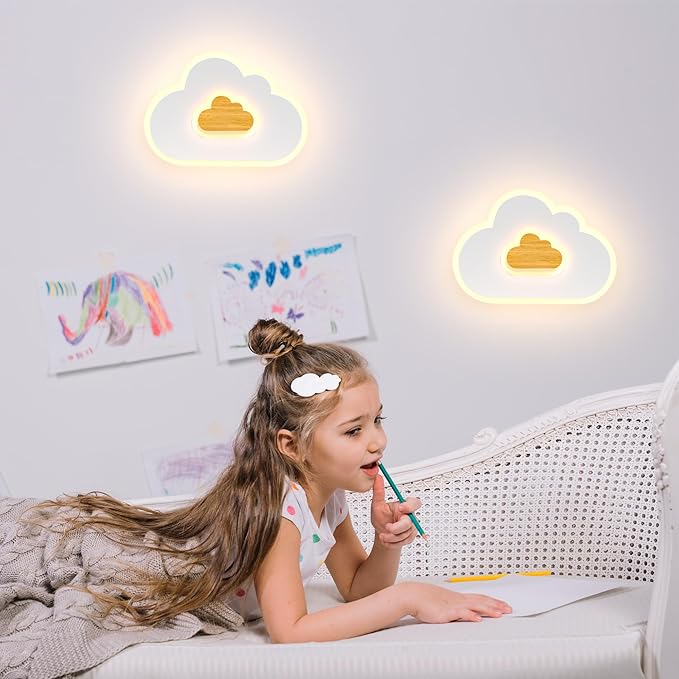 AOEH LED plafondlamp slaapkamer kinderkamerlamp plafondlamp wolken plafondlampen voor kinderen wolken wandlamp hout 17W 3000K baby plafondlamp jongens voor kinderkamer, speelgoedkamer Lampen, 30cm photo 3