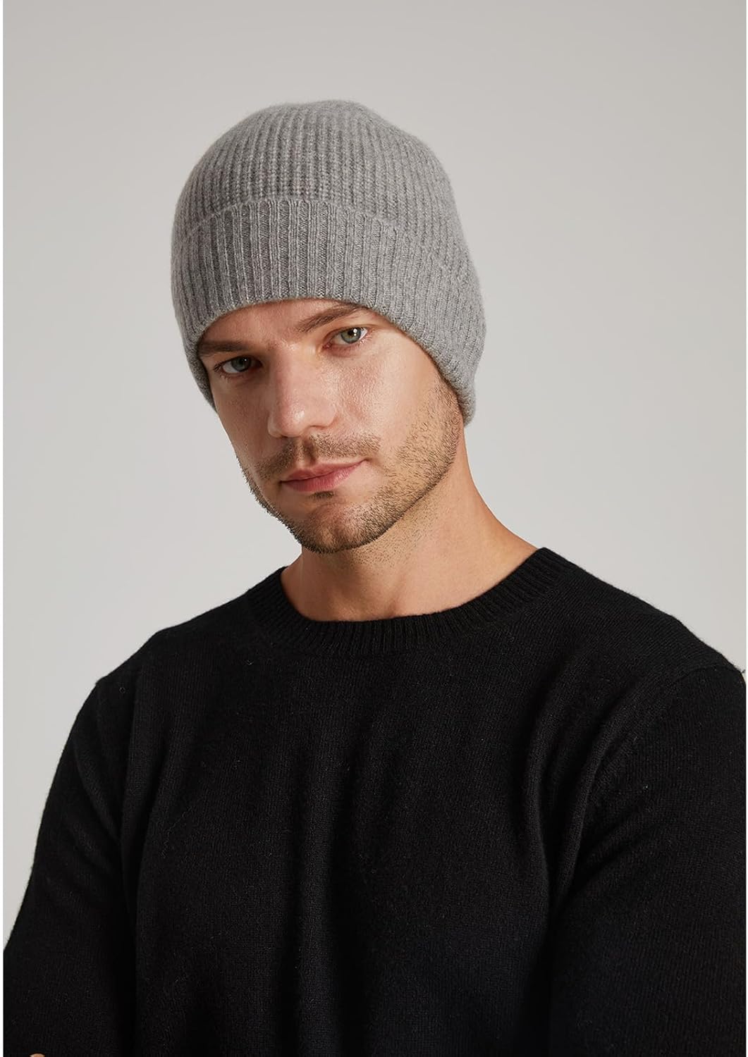 GreenMount Men's Cashmere Thick Beanie Hat Ribbed Knit Soft Warm Winter Hat for Men
