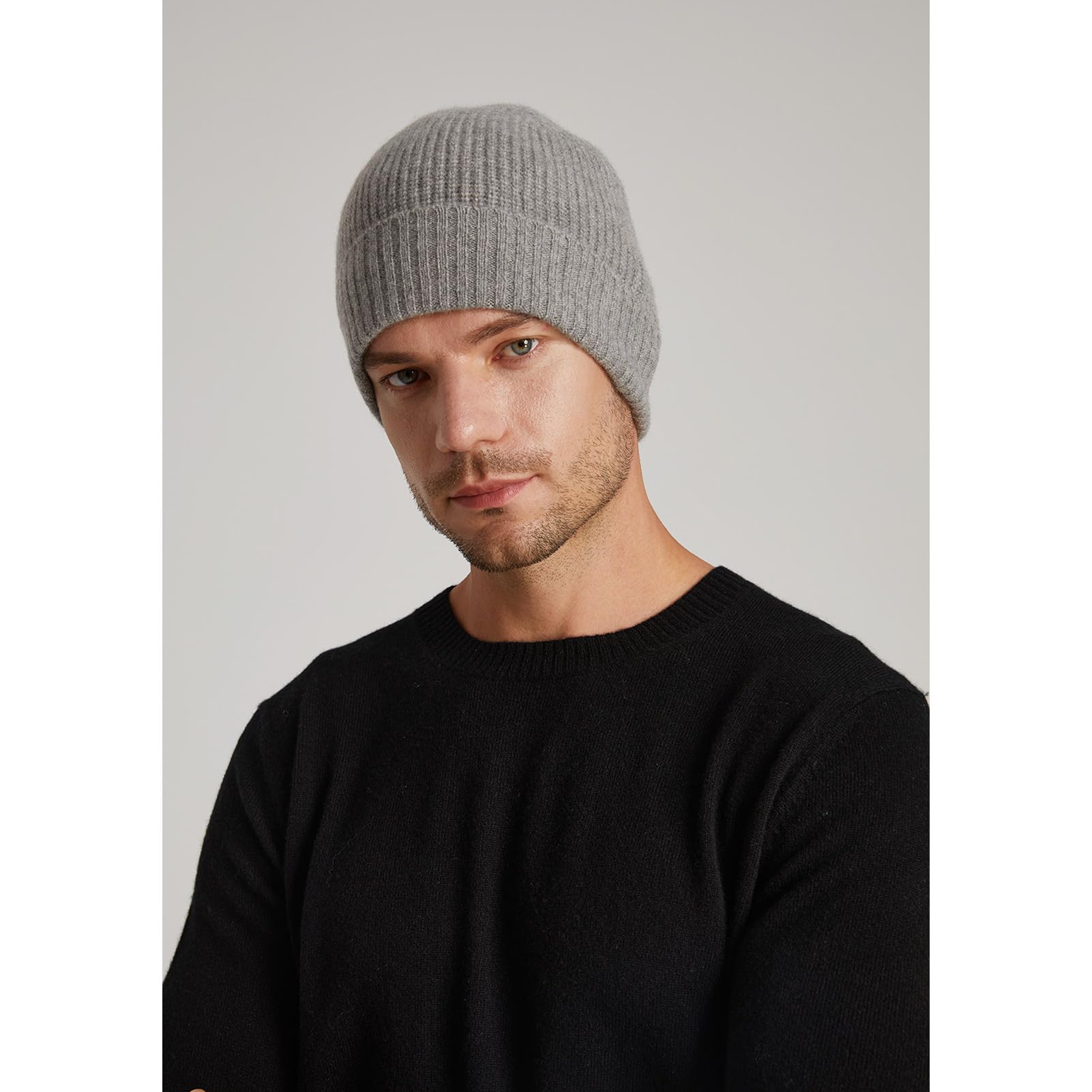 GreenMount Gorro unisex de cachemira, grueso, de punto acanalado, suave, cálido, para hombre y mujer