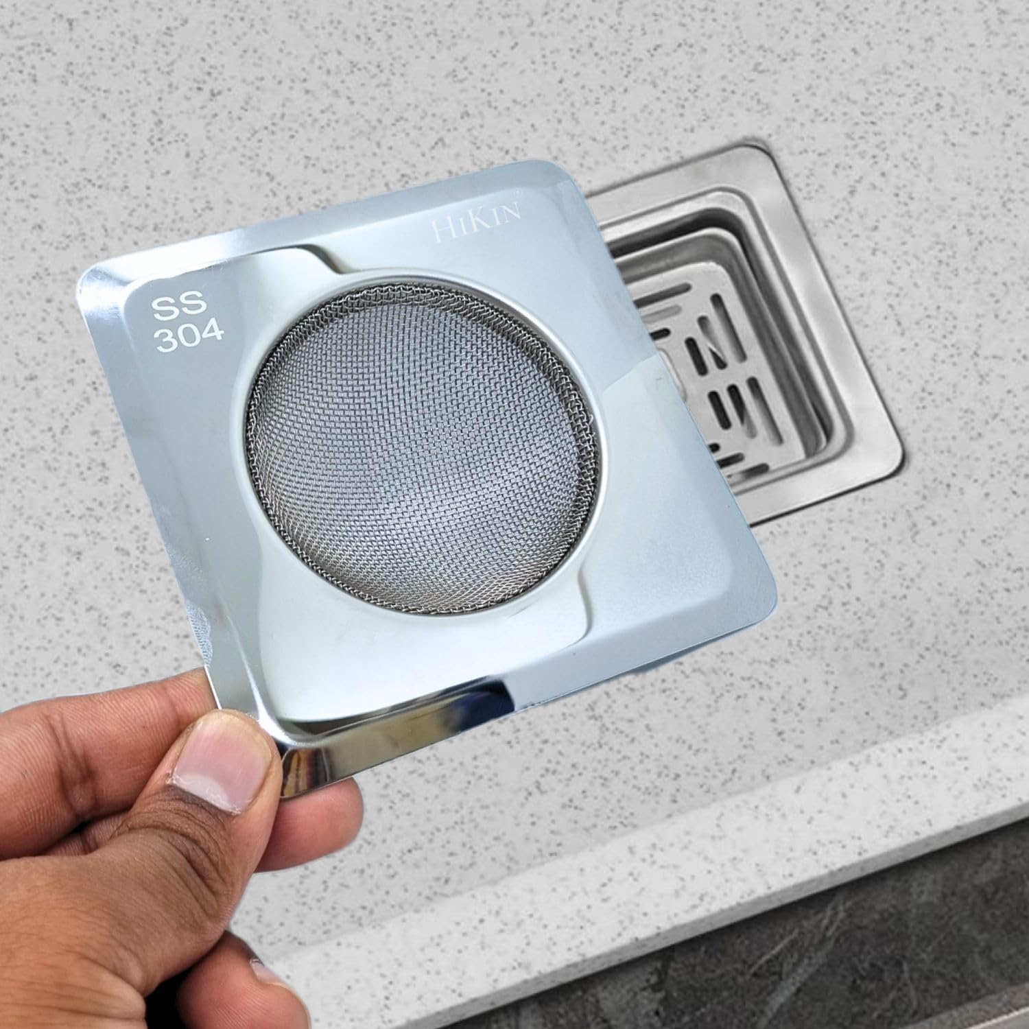 HIKIN SUPERMARKET™ 2025 Upgrade Square Stainless Steel Kitchen Strainer 11 CM Sink Jali, Drain Filter, Anti Clogging Mesh Hair Catcher Drain Cover (ONLY for Square Sink)
