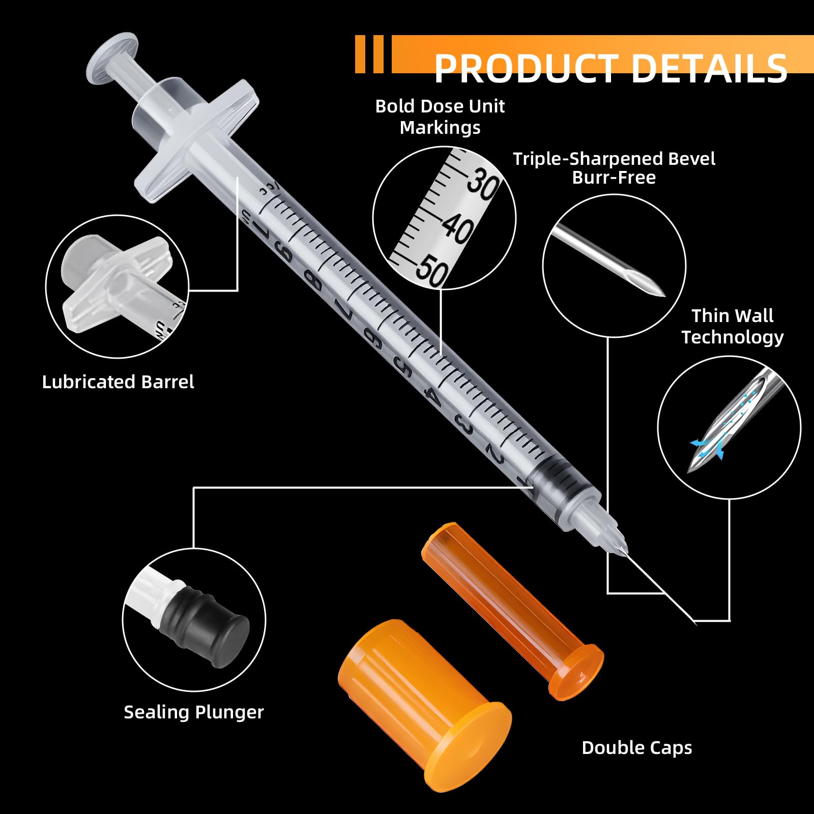 20 Pack 1ml/cc Syringes 29G 1/2" (12.7mm), U-100 Scientific Lab Syringes, Disposable Syringe Individually Wrapped — Amazon image 5