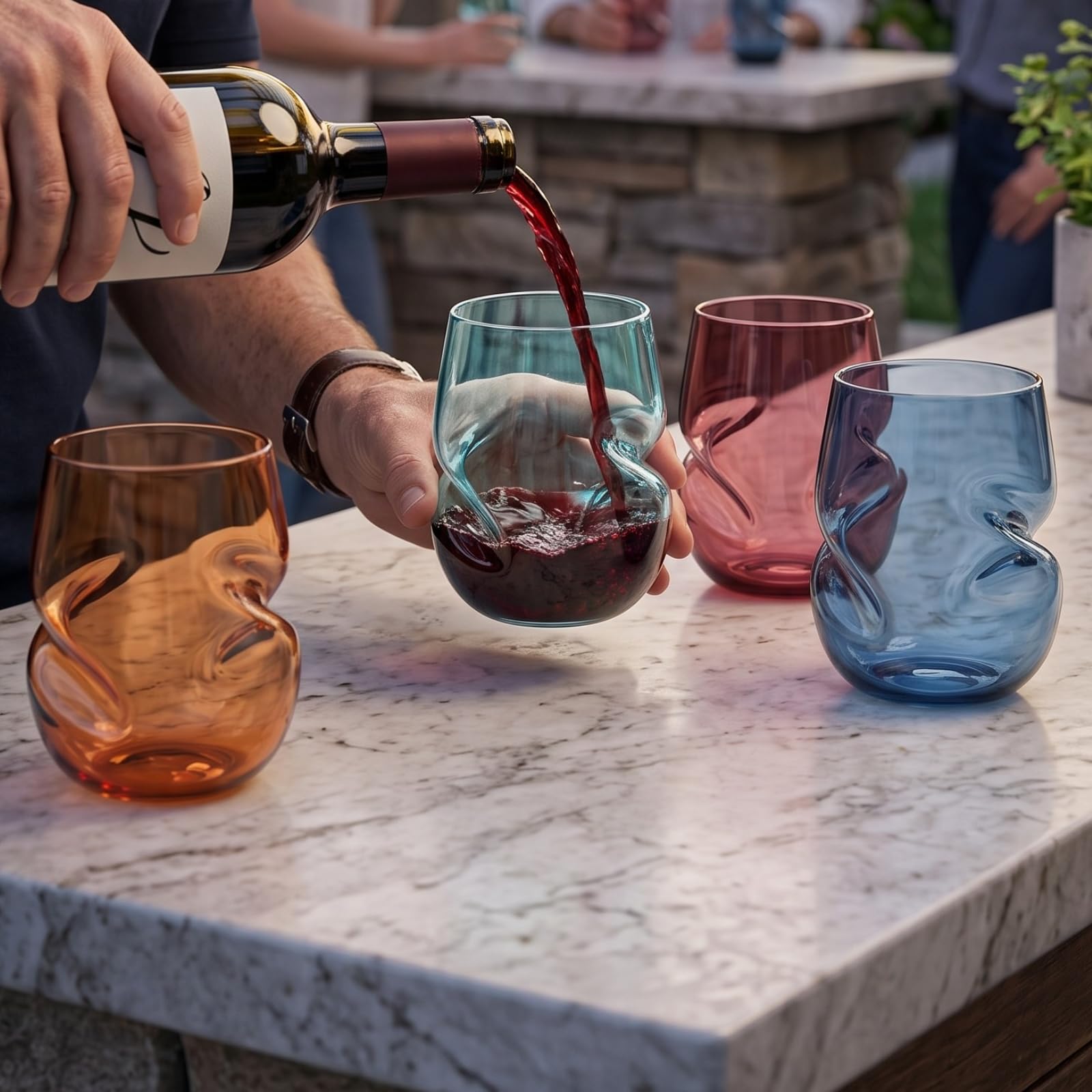 Khen Copas de vino irrompibles sin tallo, juego de copas de vino de plástico Tritan europeo con hendiduras para los dedos, juego de 4 vasos pastel de 13 onzas, acrílico reutilizable, sin BPA, airea