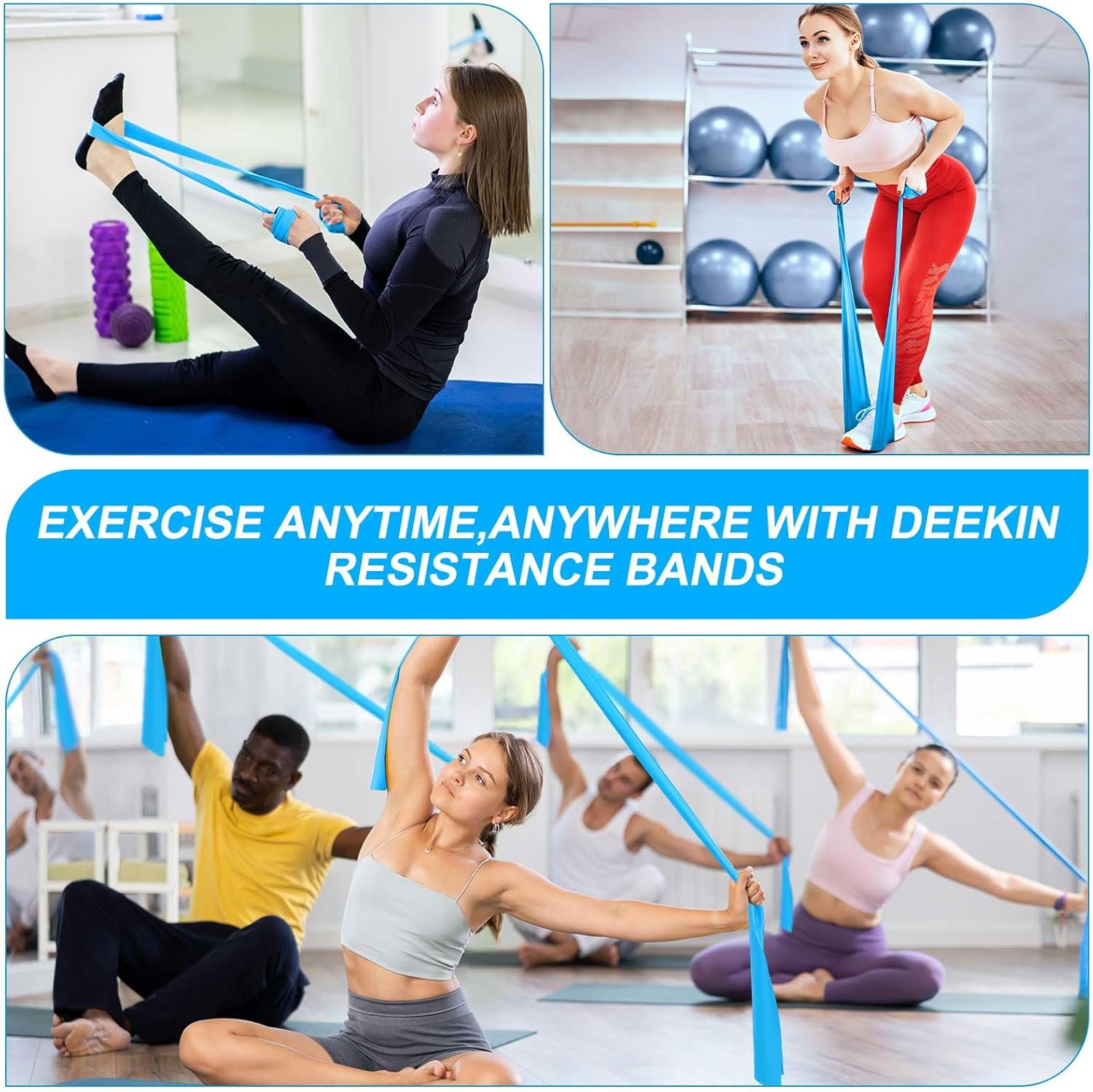 DEEKIN 10 Pcs Resistance Bands Professional Exercise Elastic Bands Latex-Free Yoga Starter Set for Pilates, Physical Therapy, Strength Training, Yoga, Working Out for Women Home Gym