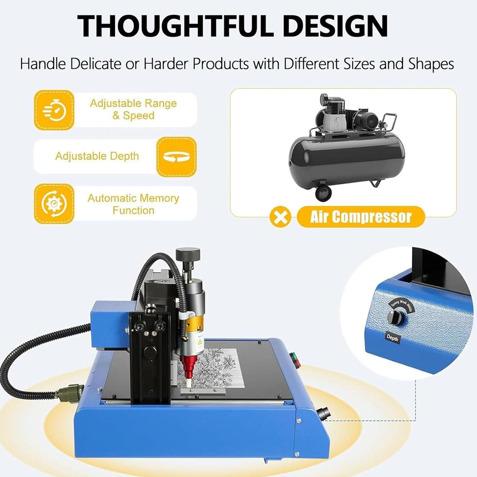 Machine à graver électrique pour le marquage du métal et du plastique, imprimante portable avec profondeur réglable, idéale pour les plaques nominatives, les cadres et les panneaux