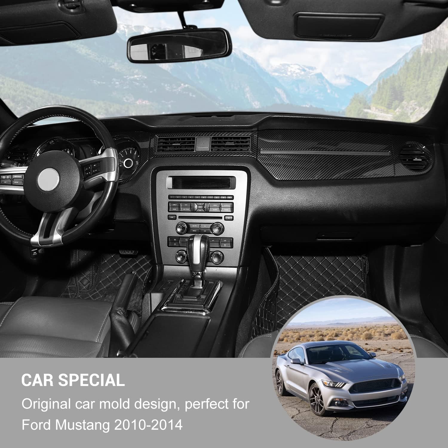 Jimen for 2010-2014 Ford Mustang Center Console Dash Panel Dashboard Cover Interior Trim Accessories (Carbon Fiber)