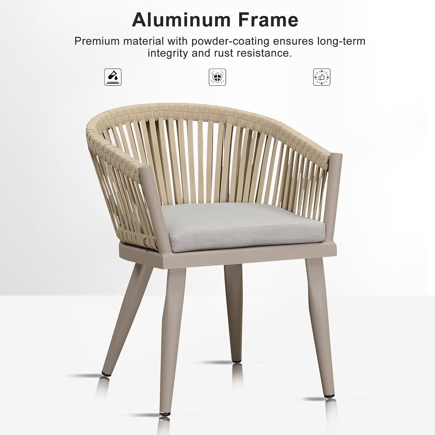 PURPLE LEAF Outdoor Dining Chairs Set of 2 with Patio Aluminium Frame All-Weather Wicker Rattan Bistro Chair and Cushions for Kitchen Backyard Indoor Decor Champagne