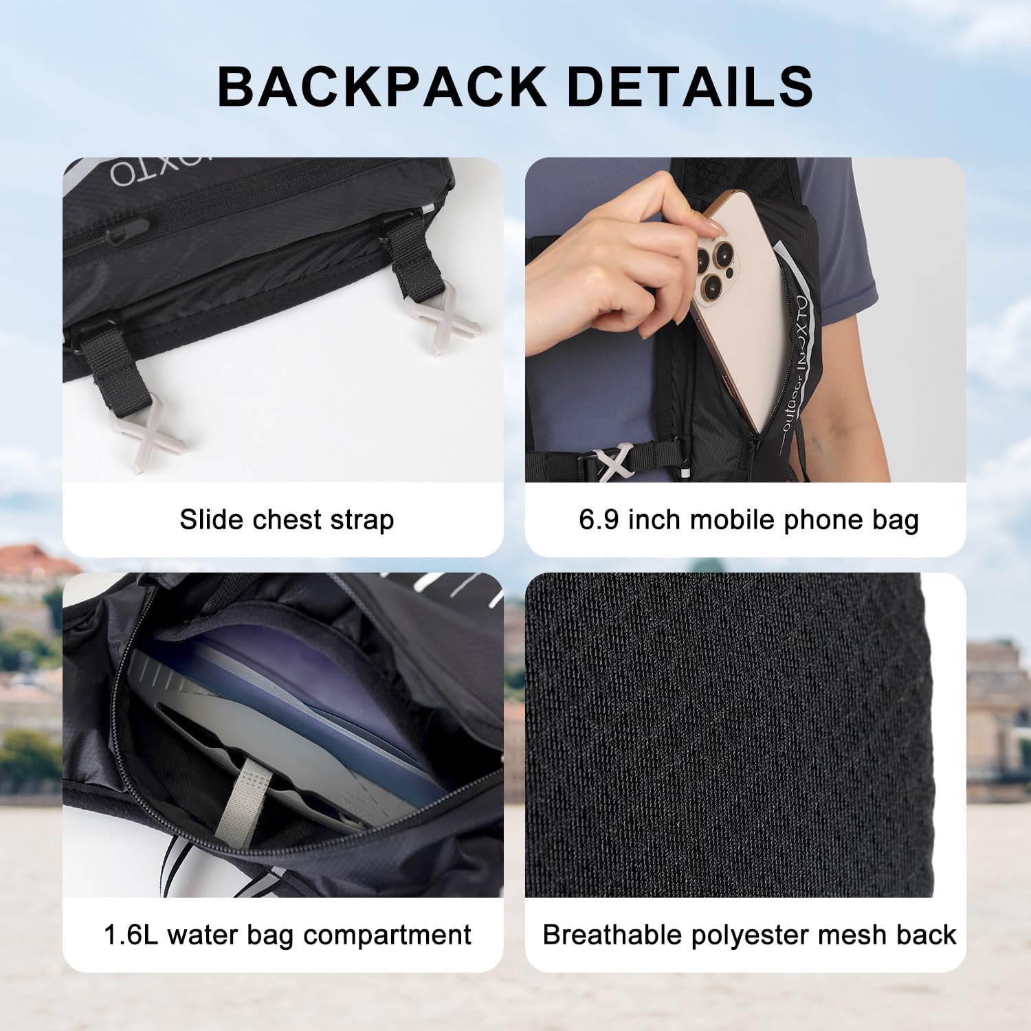 INOXTO Running Hydration Vest Backpack,Lightweight Insulated Pack with 1.5L Water Bladder Bag Daypack for Hiking Trail Running Cycling Race Marathon for Women Men