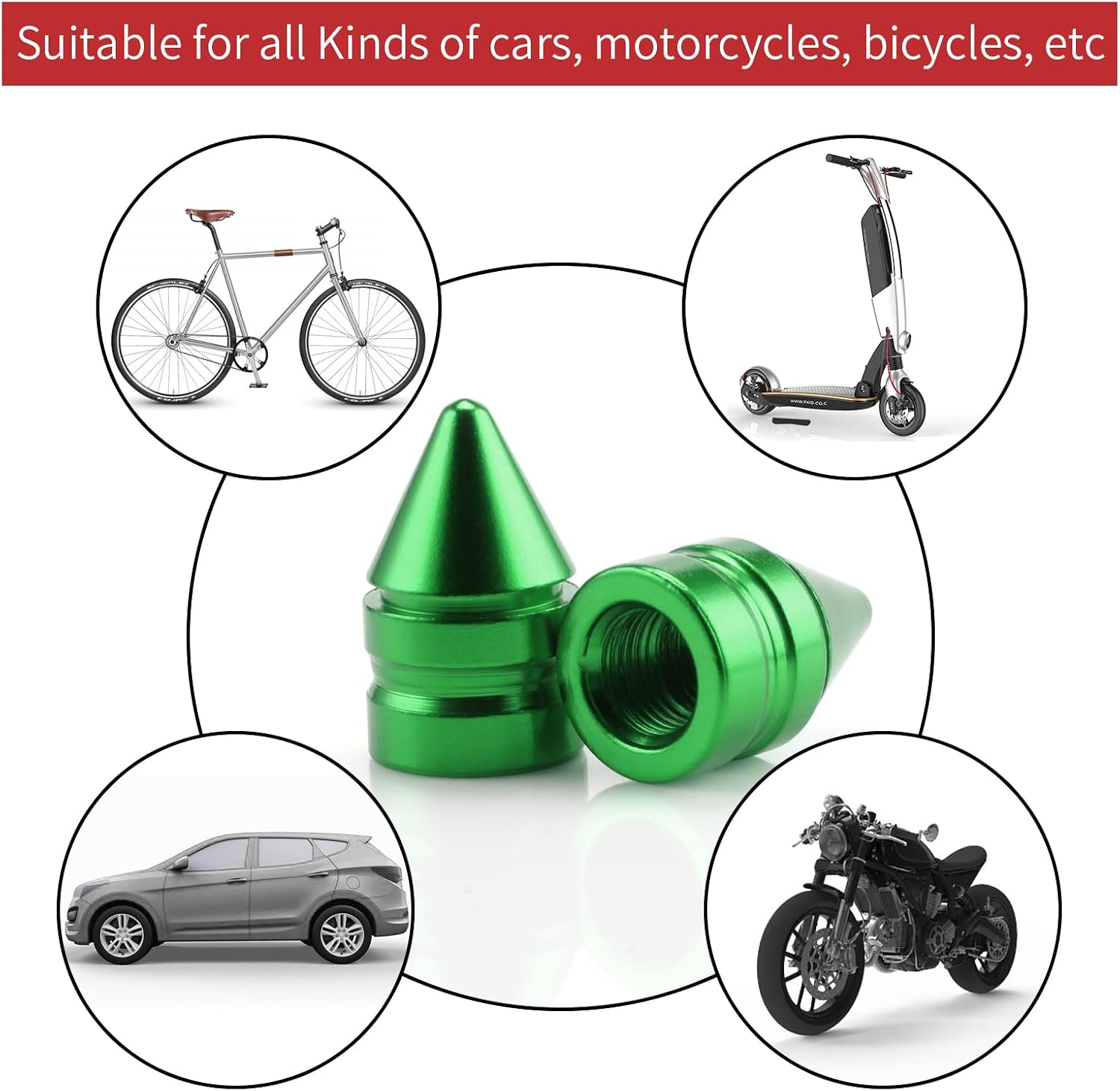 SINGARO Car Tire Valve Caps, 4 Pieces of Universal Aluminum Alloy Tire Trim Accessories Dust Tire Covers for Cars, Trucks, SUVs and Motorcycles(Green) image 4