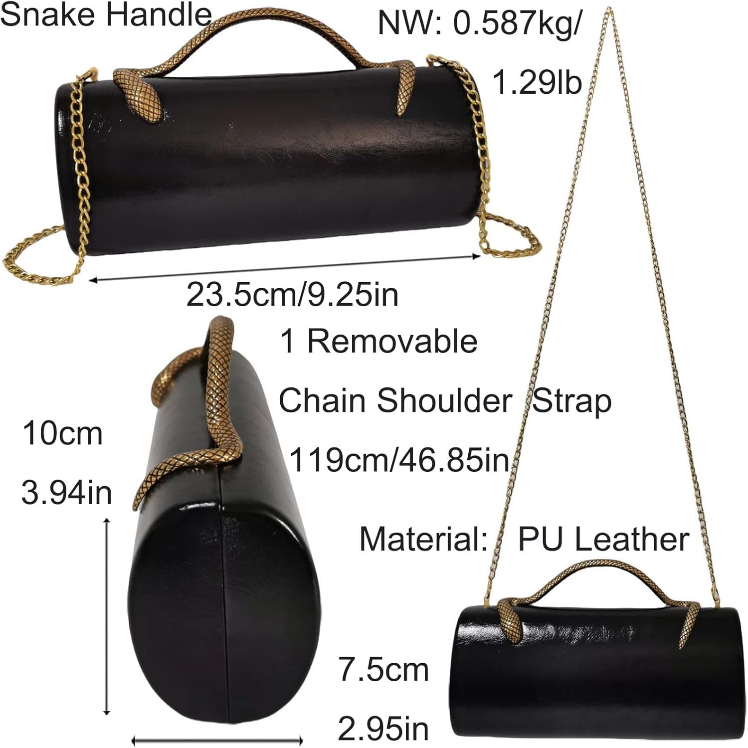 PU Leather Handbag Detachable Chain Crossbody Shoulder Evening Bag Clutch Purse for Women Formal Wedding Party Prom - Image 4